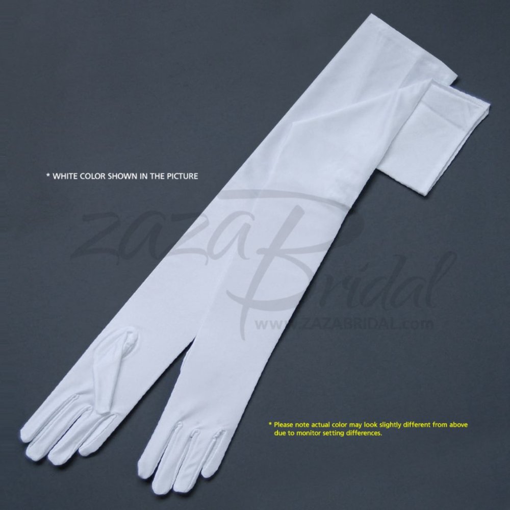 23.5″ Long 4-Way Stretch Matte Finish Satin Gloves Opera Length 16BL - White